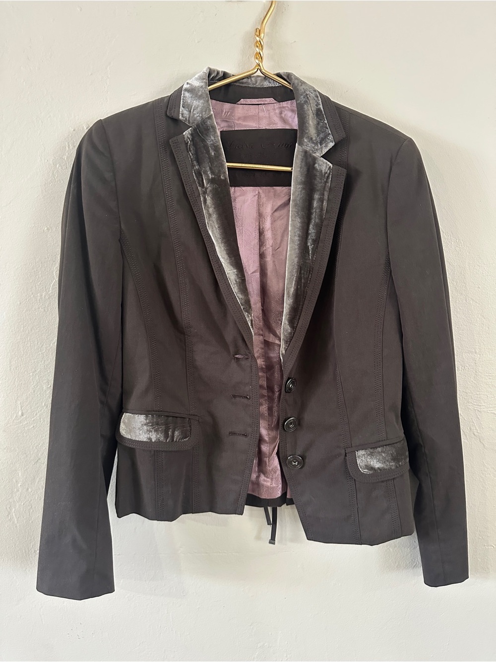 Luisa Cerano Brown Blazer Velvet Trim US 4 EU 34